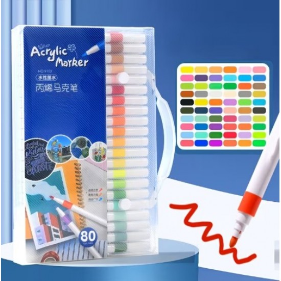 Markers Acrylic 80 colors, quick-drying, with a rubber grip
